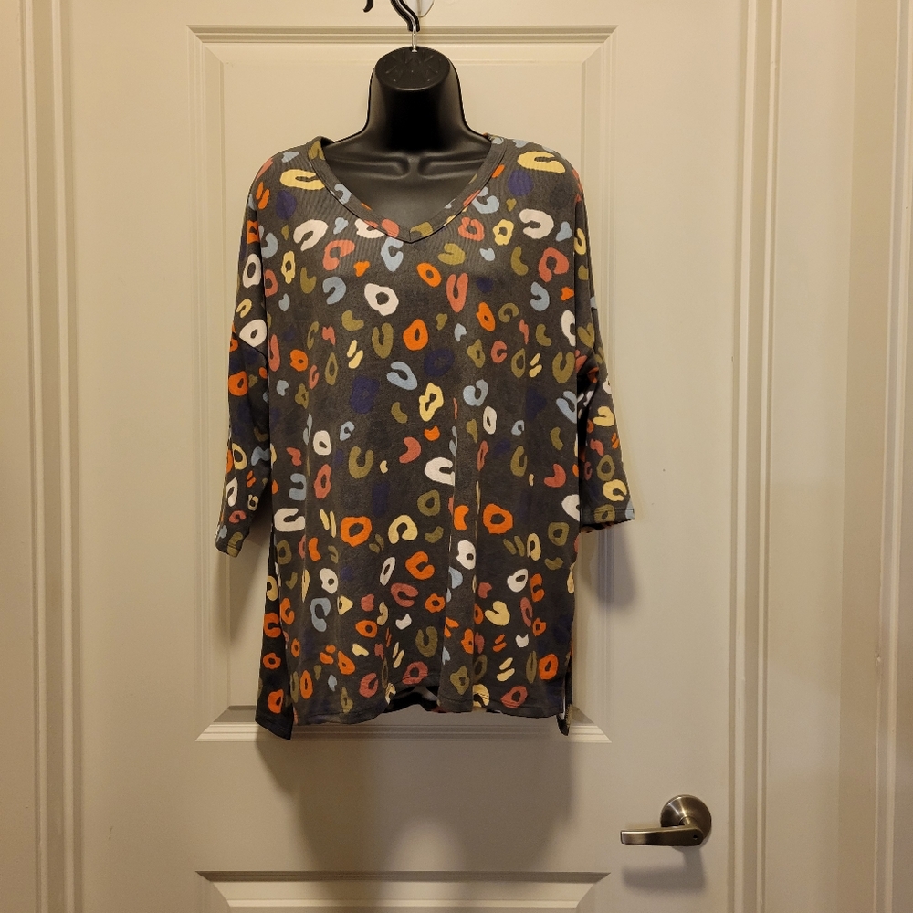Gray MultiColored Cheetah Boutique Blouse